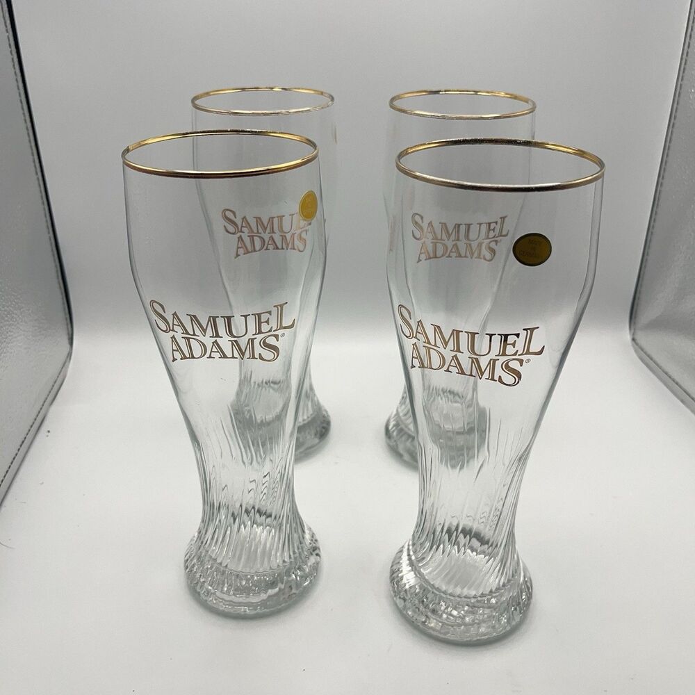 Tall Beer Pilsner Glasses Sam Adams with gold logo/rim set of 4